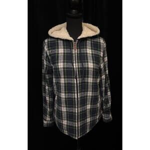 L.L. Bean Plaid Flannel Sherpa Lined Zip Up Hoodie